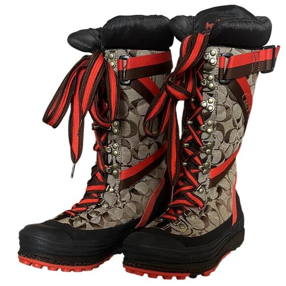 COACH Marian Classic Lace Up Sporty Print Chic Water Resistant Snow Boots 7 - Picture 12 of 15